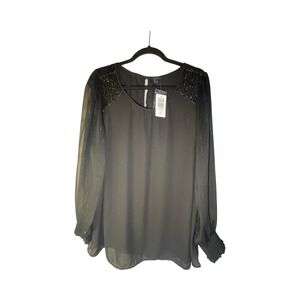TORRID Women's Black Georgette Blouse With Sequin Trim, 1X 14-16 NWT Dressy